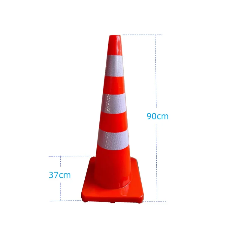 Heavy-Duty PVC Foldable Traffic Cone 30cm 75cm 90cm Black Base with White Reflector Rubber Material Road Safety Warning Cone