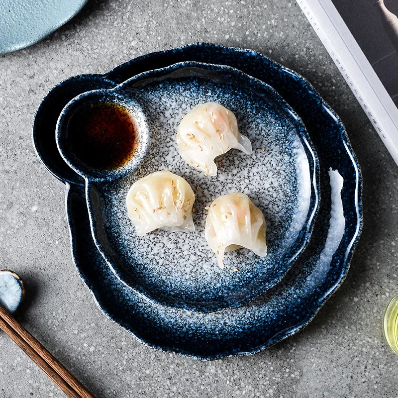 Японская керамическая тарелка для фруктов ручной работы фарфоровая суши зубчатый мраморный поднос