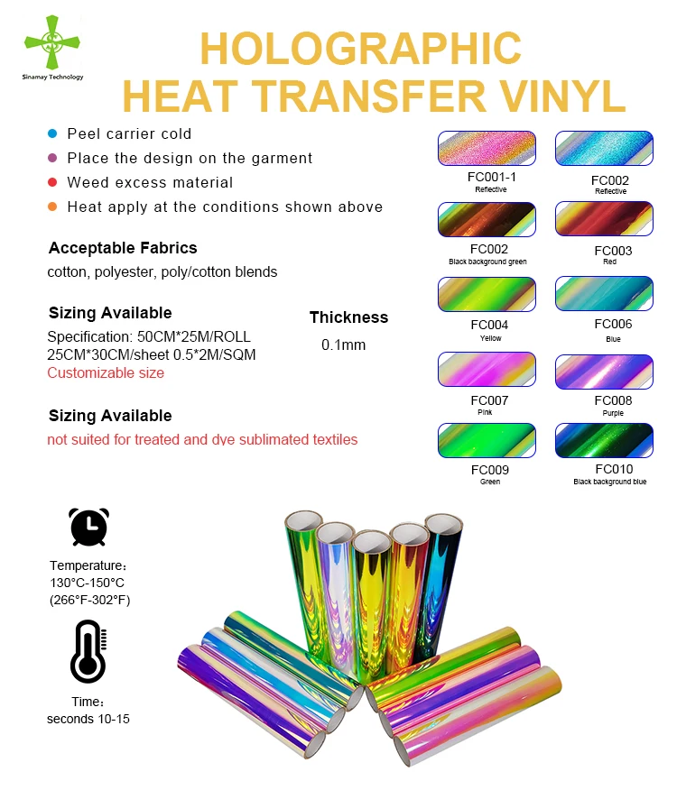 Shunaimei Rainbow Metallic HTV Bling Chameleon Transfer Film Iridescent Holographic Glitter Opal Iron on Heat Transfer Vinyl