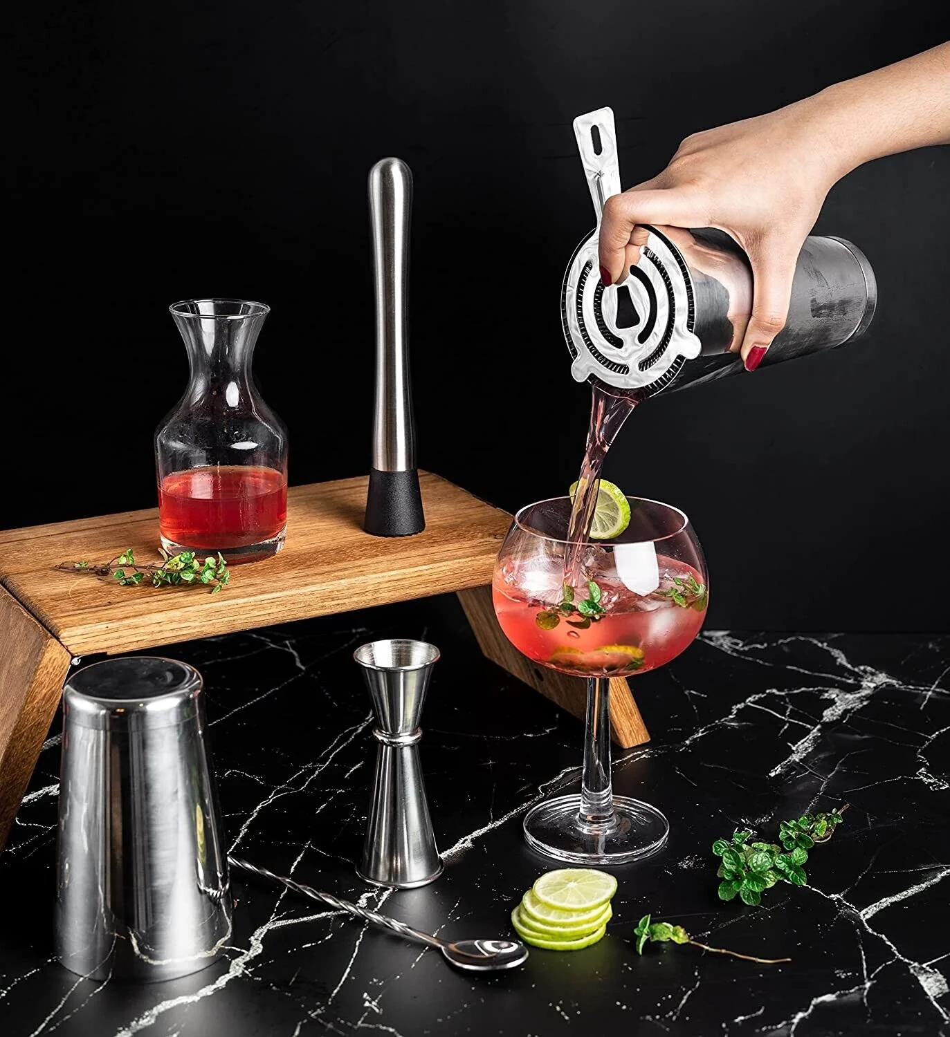 Creation Factory Direct New Product Top Seller Home Bartender Tools Silver Stainless Steel Cocktail Shaker Bar Set