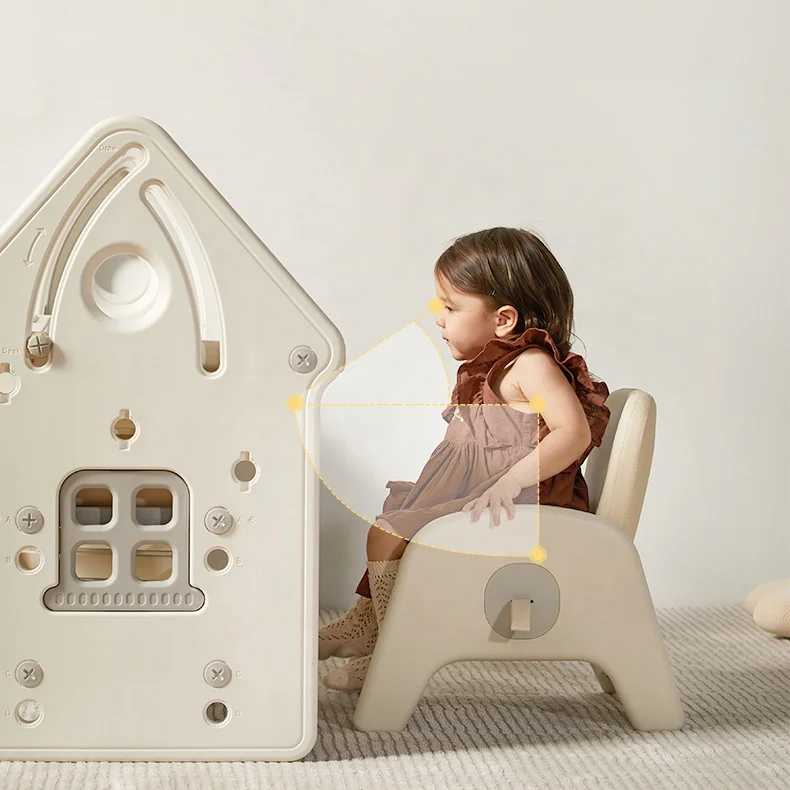 Multifunctional plastic kids toy storage bookshelf and study desk table with drawing board