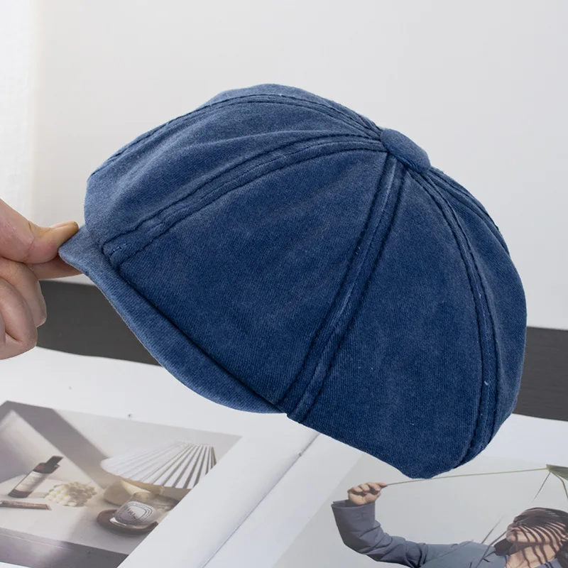 Wholesale custom vintage newsboys caps wash cotton denim flat bill cap for men ivy newsboy beret hat