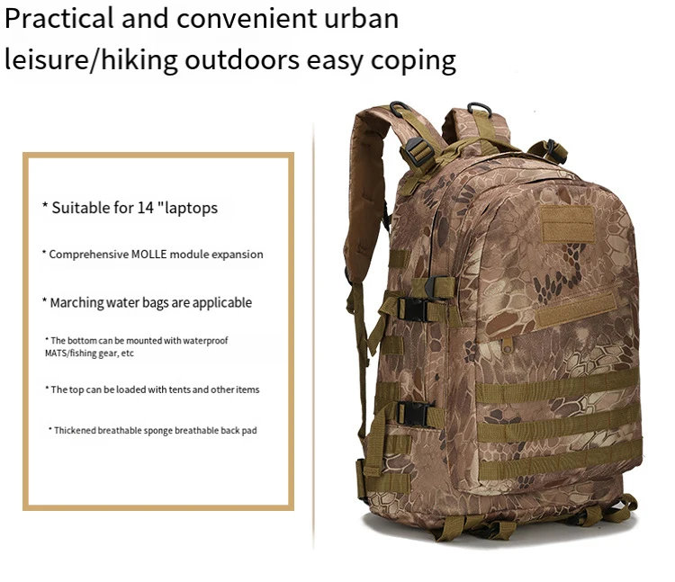 Mydays Outdoor Multifunction Waterproof Portable Molle Water Bottle Storage Outdoor Camping Tactical Leisure Backpack with Strap