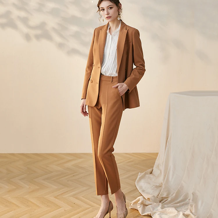 
Casual Female Tuxedo Blazer Commuting Jacket Straight Trousers OL Lady Office Wear For Women Two Piece Pants Custom Suits 