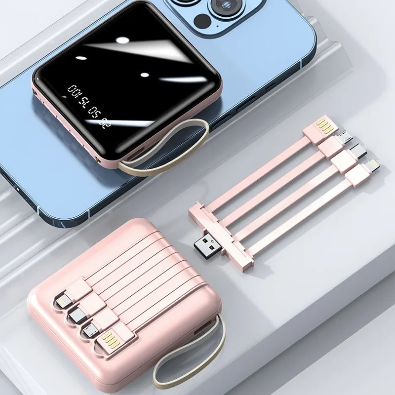 Gift Custom Logo Wireless Power Bank 10000mah 4 Cables Wireless Charger Powerbank For iPhone Android Set