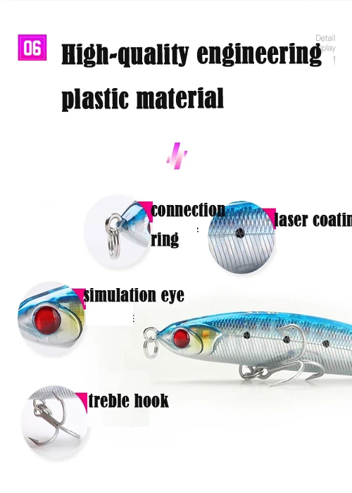 LUTAC 70mm 90mm Pencil Lure Wholewater Stick Bait Treble Hooks 3D Lure Eyes With 8 Colors