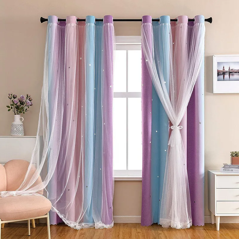 Custom wholesale Cheap stripe double fabric Voile Semi Window tulle Morandi gradient Curtains for Living Room Windows Curtain