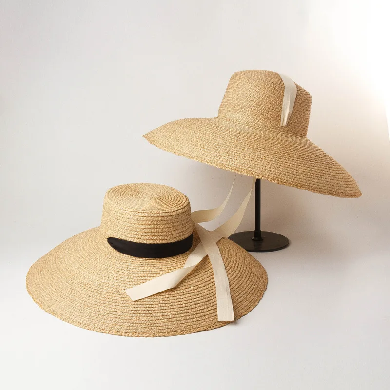 Vacation Travels Holiday Oceanside Beach Handmade Sombrero Femme Straw Hat Natural Big Brim Elegant Wheat Straw Hat