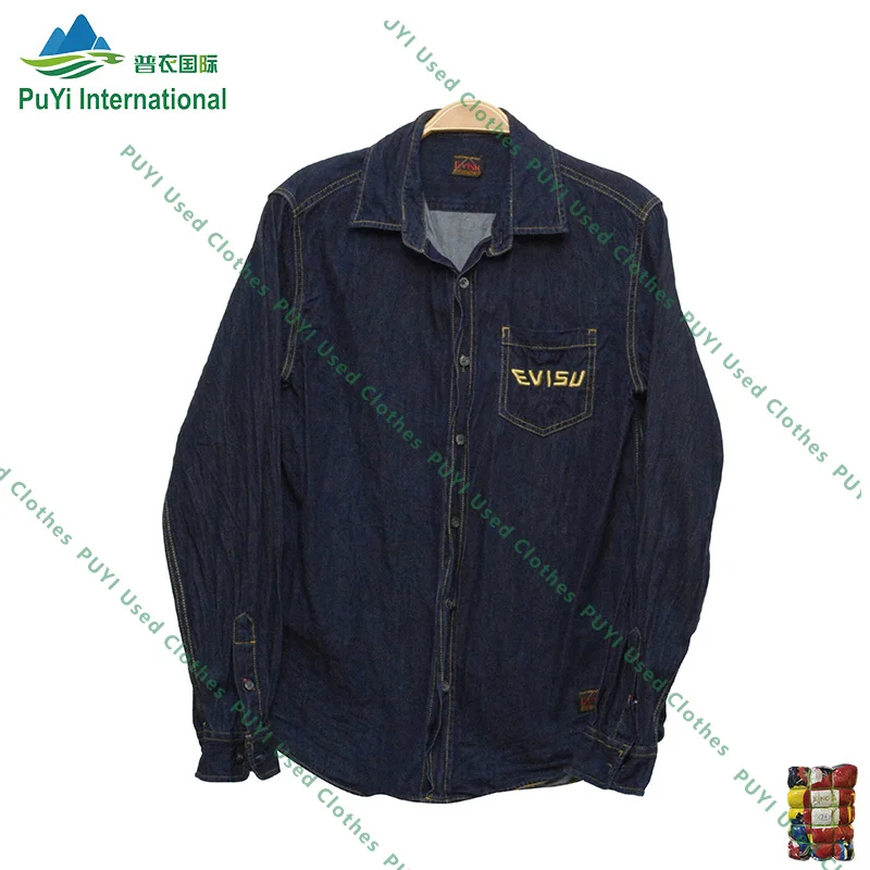 Men jeans shirt long sleeve used clothes bales denim whosale clothing men used for ladies