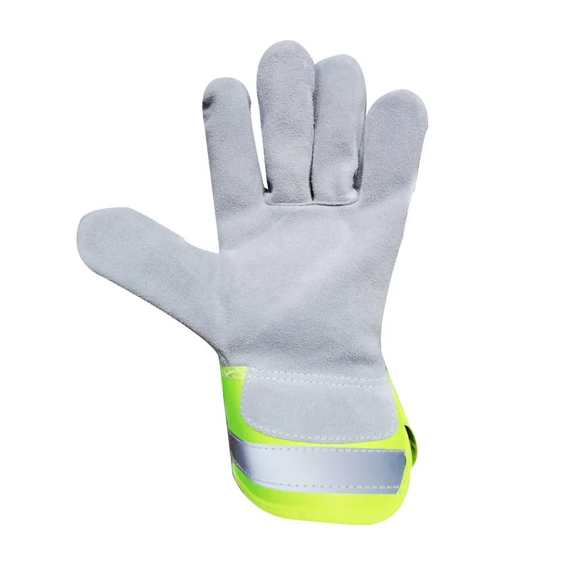 Leather Night Operation Reflective Warning Gloves Anti Cutting Anti Stabbing Garden Work Gloves