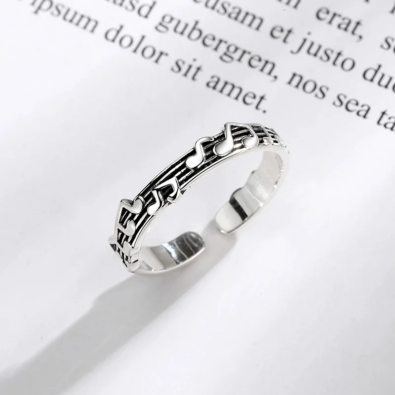 Rinhoo Vintage Thai Silver Note Five-line Music Score Ring for Women Girls Fashion Party Accessories Trend New Jewelry