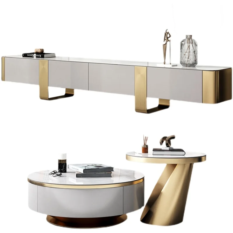 Итальянская каменная тарелка ТВ-тумба и чайный столик Высококачественная деревянная ТВ-подставка набор мебели для маленькой квартиры