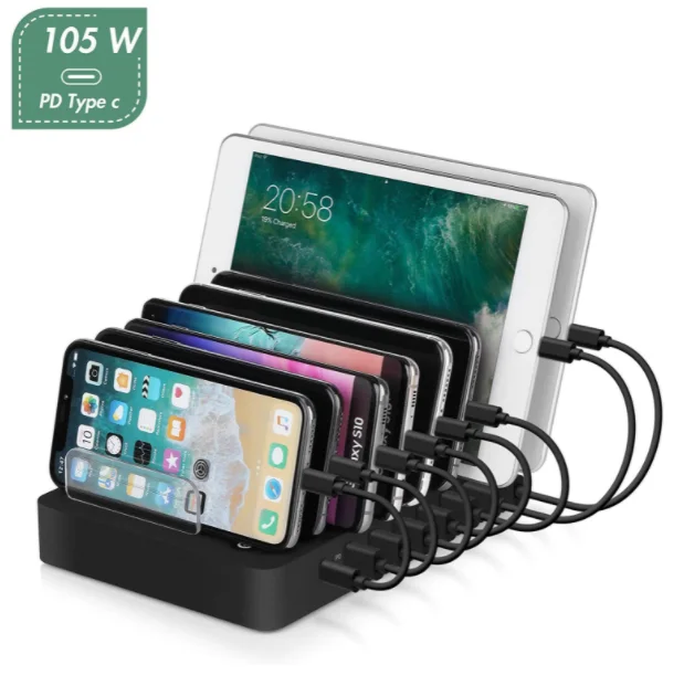 106W 8 Port Multi USB PD Charger For IPhone 13 X 11 Carregador Quick Charge 3.0 Fast Charger Dock Station For Samsung S10 s20