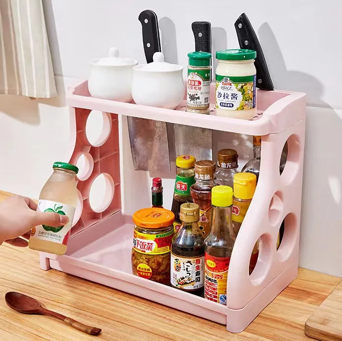 Kitchen Cabinet Organizer Shelf Spices Storage Jar Bottle Seasoning Chopstick Spoon Shovel Storage Rack Wall-mount Knife Holder