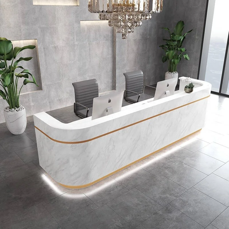 Modern company office reception table design large size wooden white hotel reception desk for salon