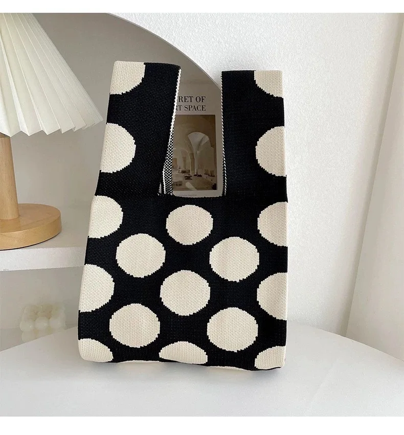 New Patchwork Colors Knitted Shopping Bag Handbags Elegant Chunky Knit Bags For Women Knitting Woven Tote Bag