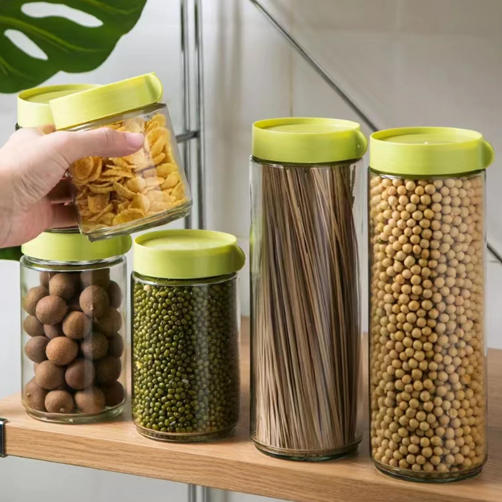 Factory Kitchen Locking Lid Storage Glass Jar Plastic Glass Spice Jars Set Storage Food Container Boxes For Herb & Spice Tools