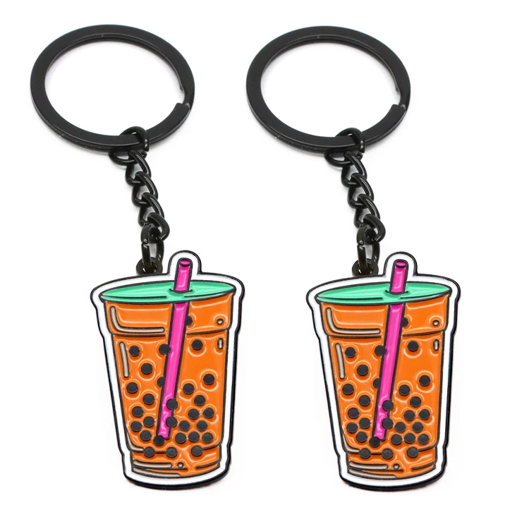 Cute Cartoon Red Peach Boba Milk Tea Cup Keychain Small Order Accepted Lovely Keyring For Souvenir Gift Keychain