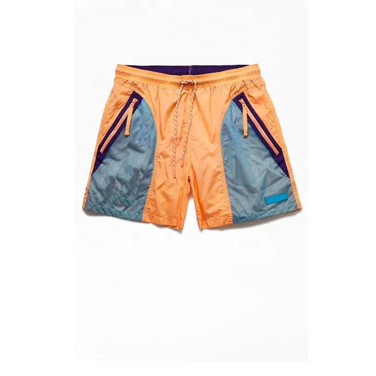 Mens nylon workout shorts wholesale drawstring mesh panel zipper pocket sports shorts