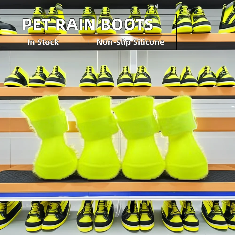 Hot Selling Cute Outdoor Waterproof Non-Slip Soft Silicone Pet Rain Boots Water Proof Dog Shoes for Cats
