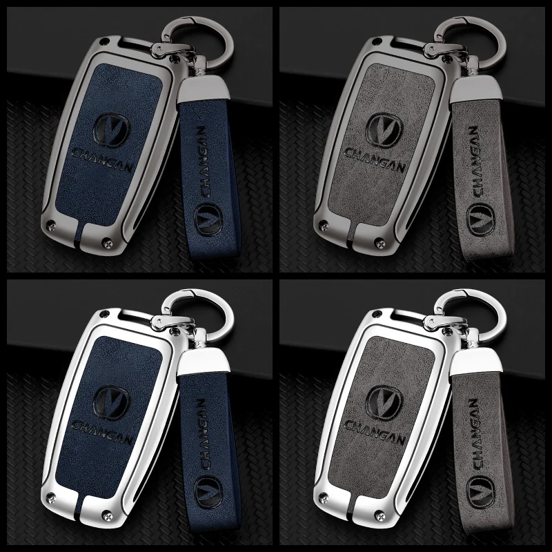 Remote Zinc Alloy Leather Car Key Case Cover For Changan Eado CS35 Raeton CS15 V3 V5 V7 Keyless Holder Protector Accessories