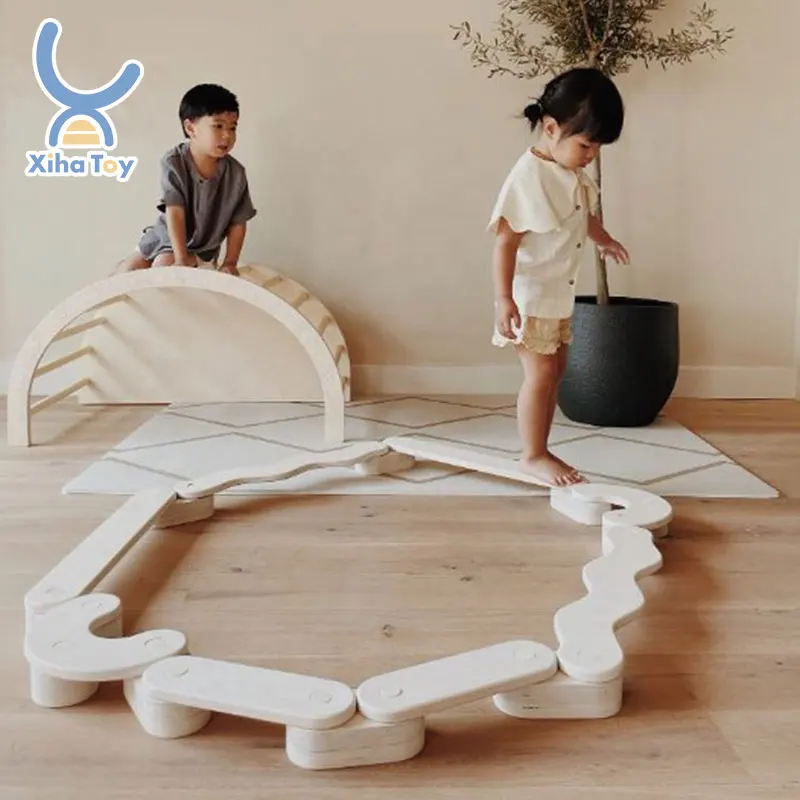 XIHA Montessori Wooden Indoor Foldable Balance Beam For Kids Adjustable Toddler Wood Kid Balance Beam Toys