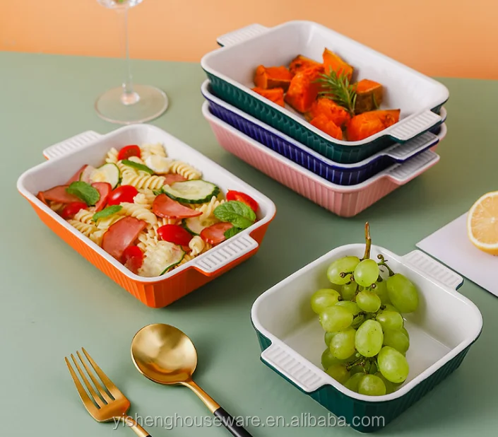 Custom Made Rectangle Porcelain Bakeware Cheap Price Baking Plate Baker Dish For Roast Cooking Hotel Home Kitchen