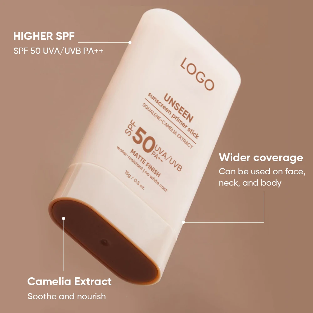 Oem Camelia Natural Matte Finish Uv Protection Lightweight Invisible Solar Stick Spf 50 Pa++ Makeup Primer Sunscreen Stick