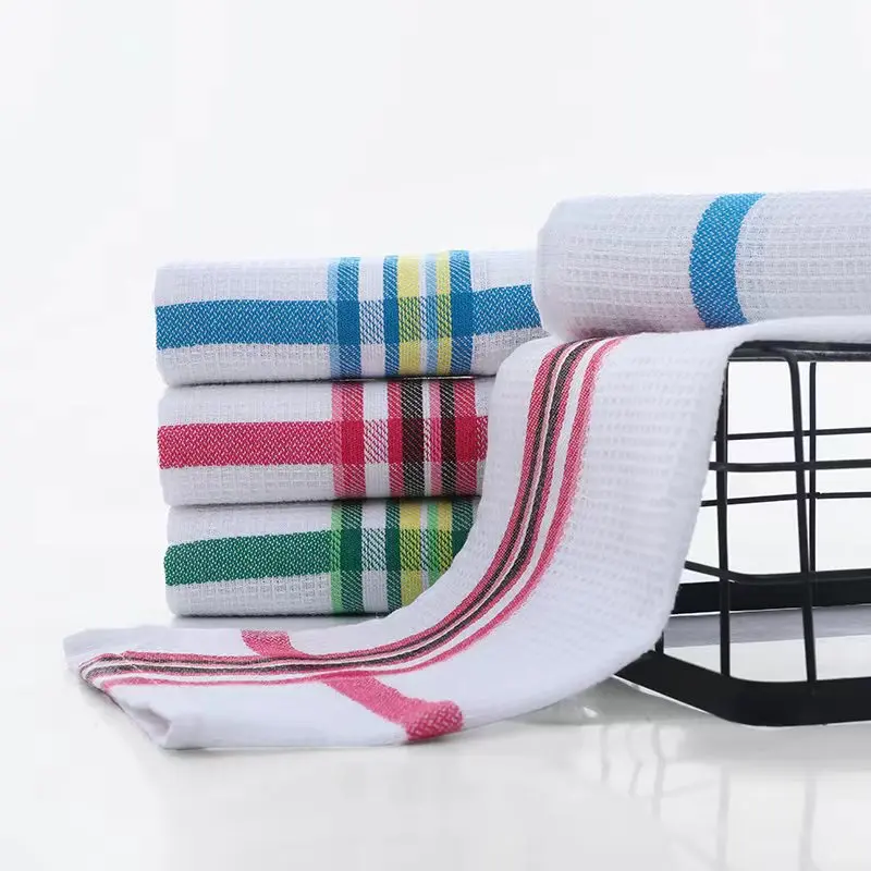 55 Grams/Piece 38*64 cm Sustainable Cotton Terry Tea Waffle Cloth Checkered Pattern Kitchen Dish Cleaning Towels Ready Stock