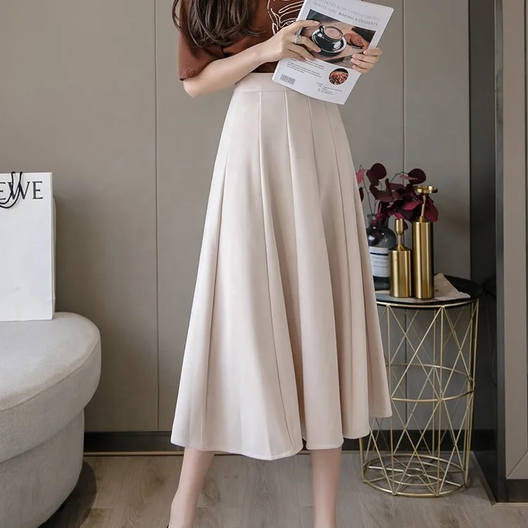 Wholesale Women Skirts Mid Length Comfortable Thin Chiffon High Waist A-Line Pleated Skirts Ladies Office Wear Skirts