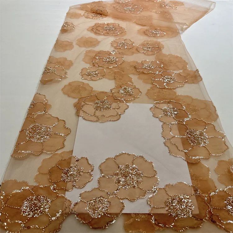 Wholesale new gauze crystal Sequin rose Embroidery beaded tube embroidered wedding dress