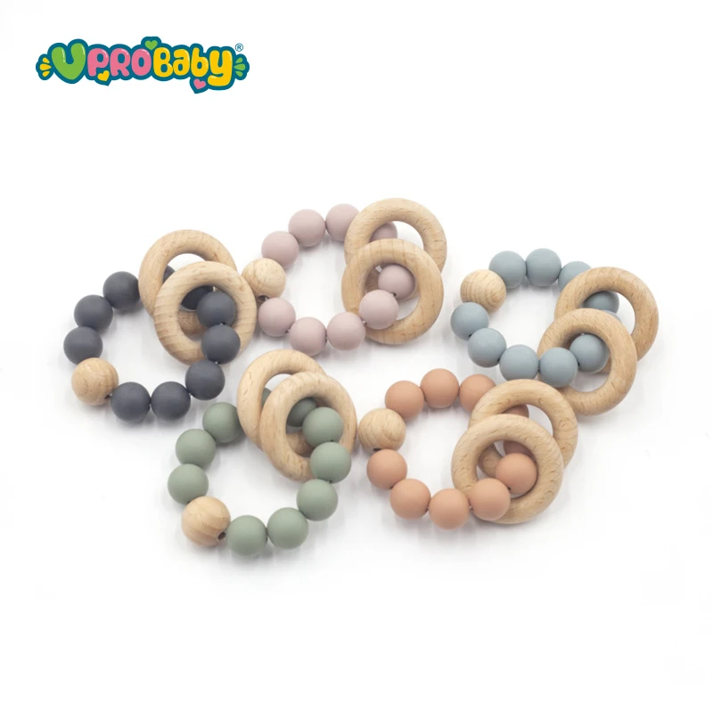 Hot Sale Crochet elephant Teething Wooden Ring Baby Teether sensory toys Baby teether silicone