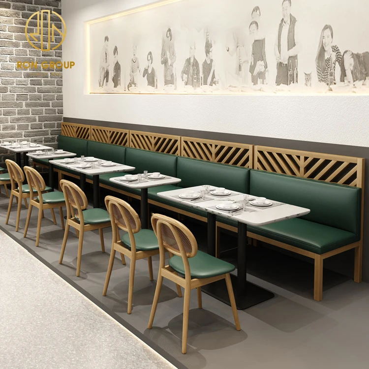 Coffee shop fast food square commercial cafe marble leather restaurant bench sofa furniture booth seating table and chair set