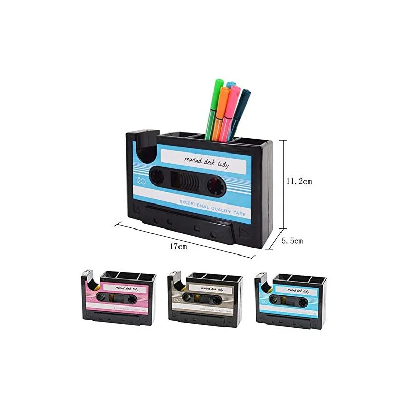 Audio Tape Shape Pen Holder Cassette Tape Dispenser Home Pencil Pot Stationery Storage Container