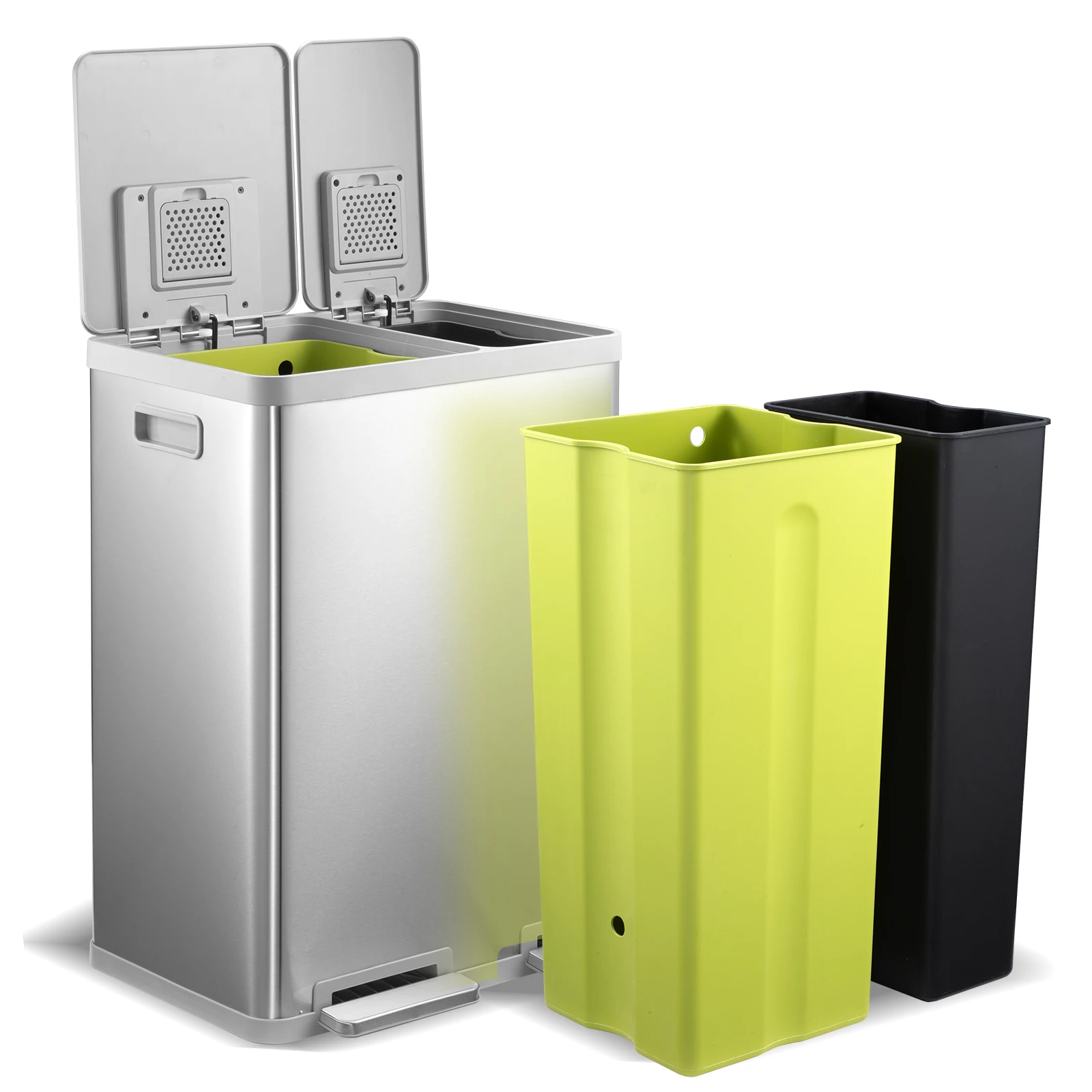 JILI design stainless steel pedal 38L+22L double-cell trash can fully enclosed rectangular trash can  for home hotel outdoor