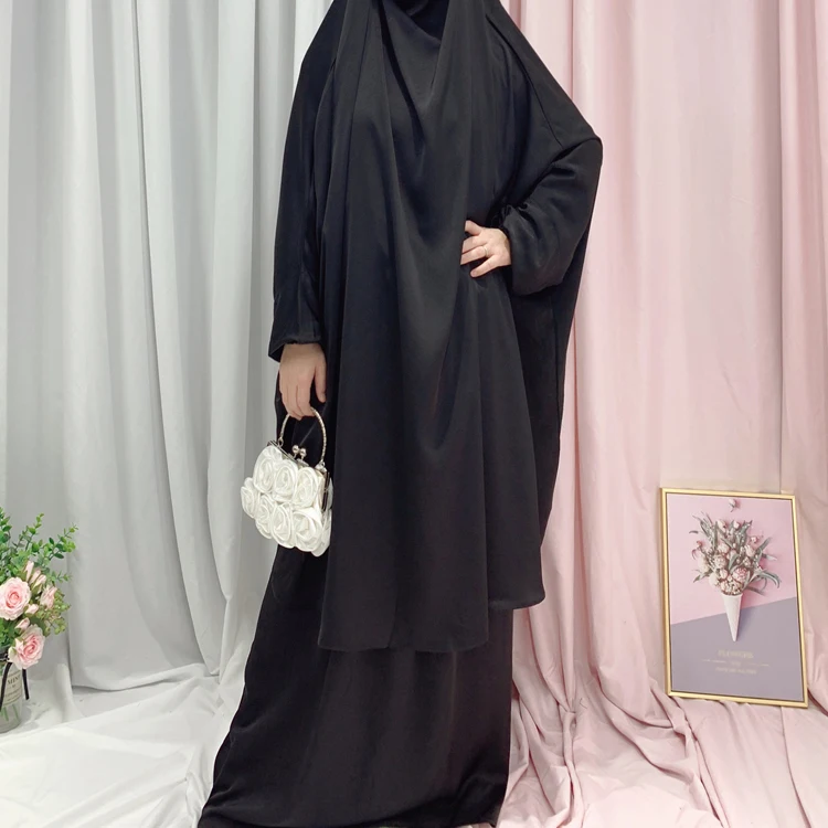 Mommy & me Muslim Batwing Long Sleeve Abaya with Hijab Islamic Clothing Prayer Dresses Maxi Turkish Robe Girls Kids Dubai