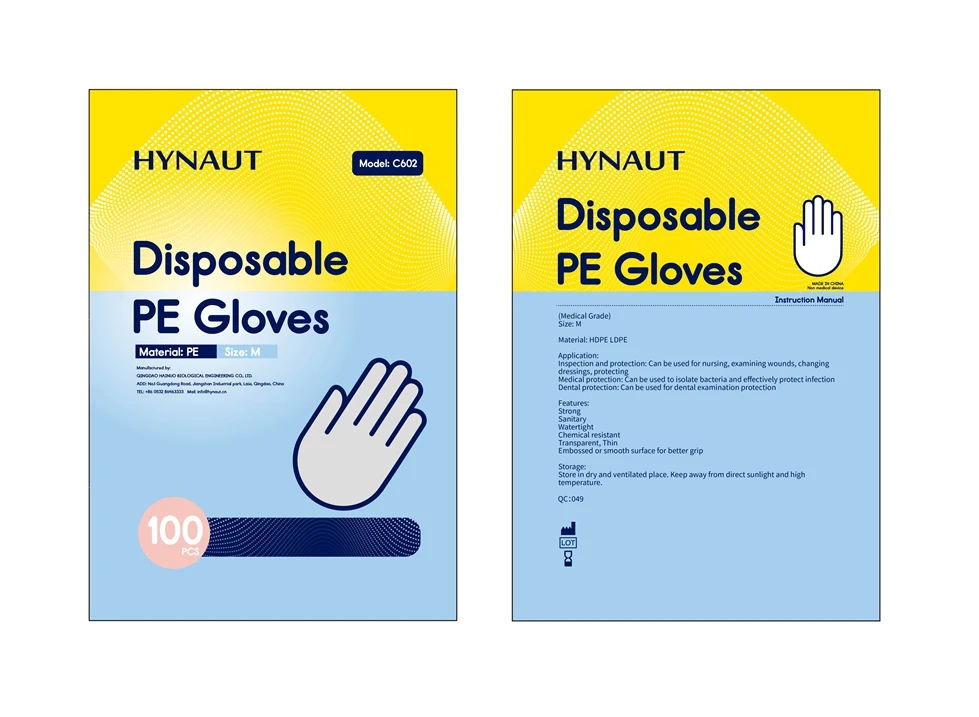 Hynaut wholesale high quality Practical disposable transparent clear plastic pe gloves thickened