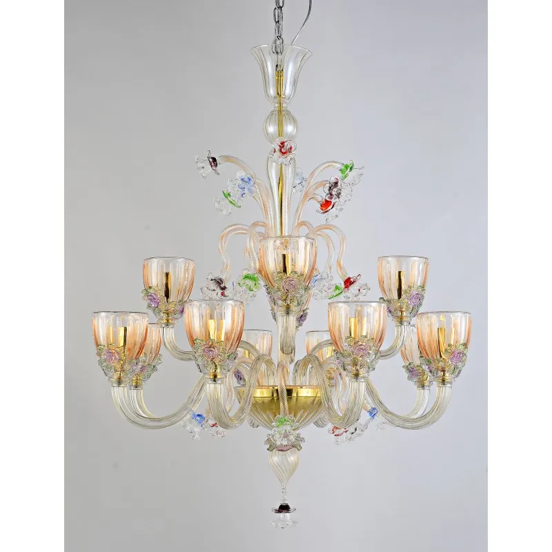 European Style Luxurious Romantic Flower Glass Colorful Decorative Elegant Customized Banquet Chandelier