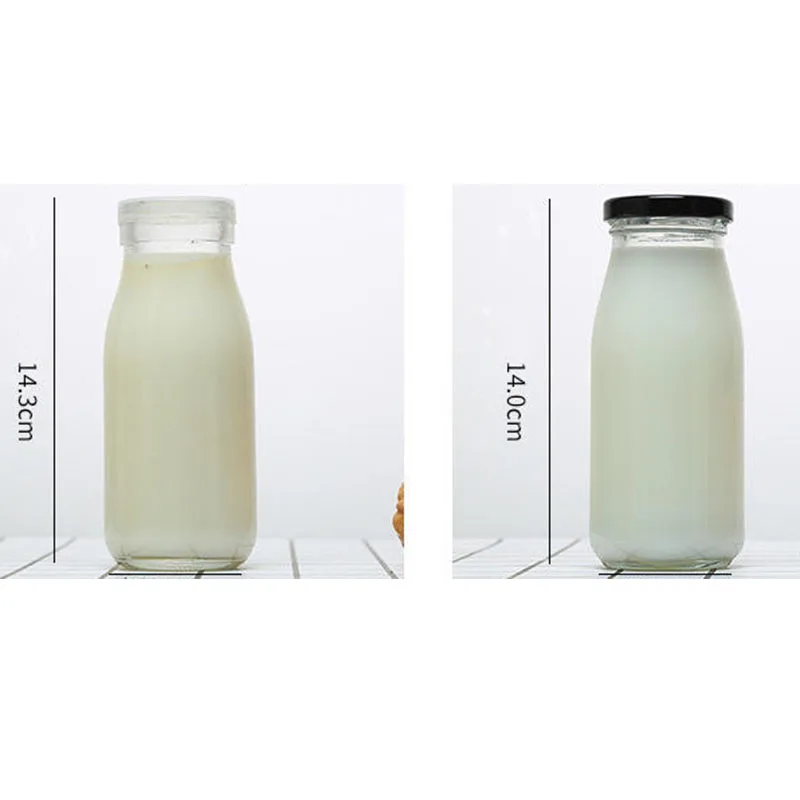 Avertan Empty 100ml 120ml 200ml  small glass drinking yogurt milk bottle8oz 12oz 14oz glass bottle for milk with Plastic lid