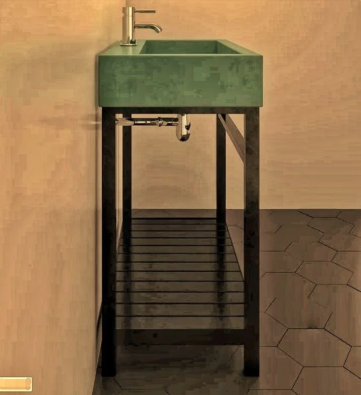 steel pedestal massive resin trough Diamond polished and sealed with unique system leaving natural luster of polished cast stone