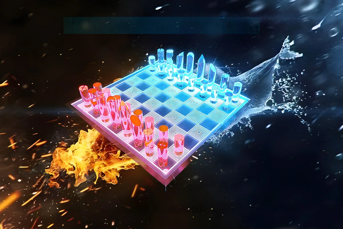 3D Luxe Acrylic Fire Ice LED Light Glowing Chess Set Luxury Cut Chessboard Executive BoardAcrylic Chess Game