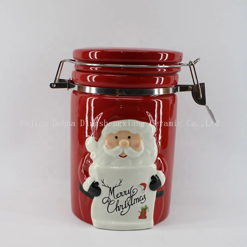 Best sell Ceramic Christmas seasoning jar hand-painted Santa Claus ceramic sugar pot sugar jar crafts 2023