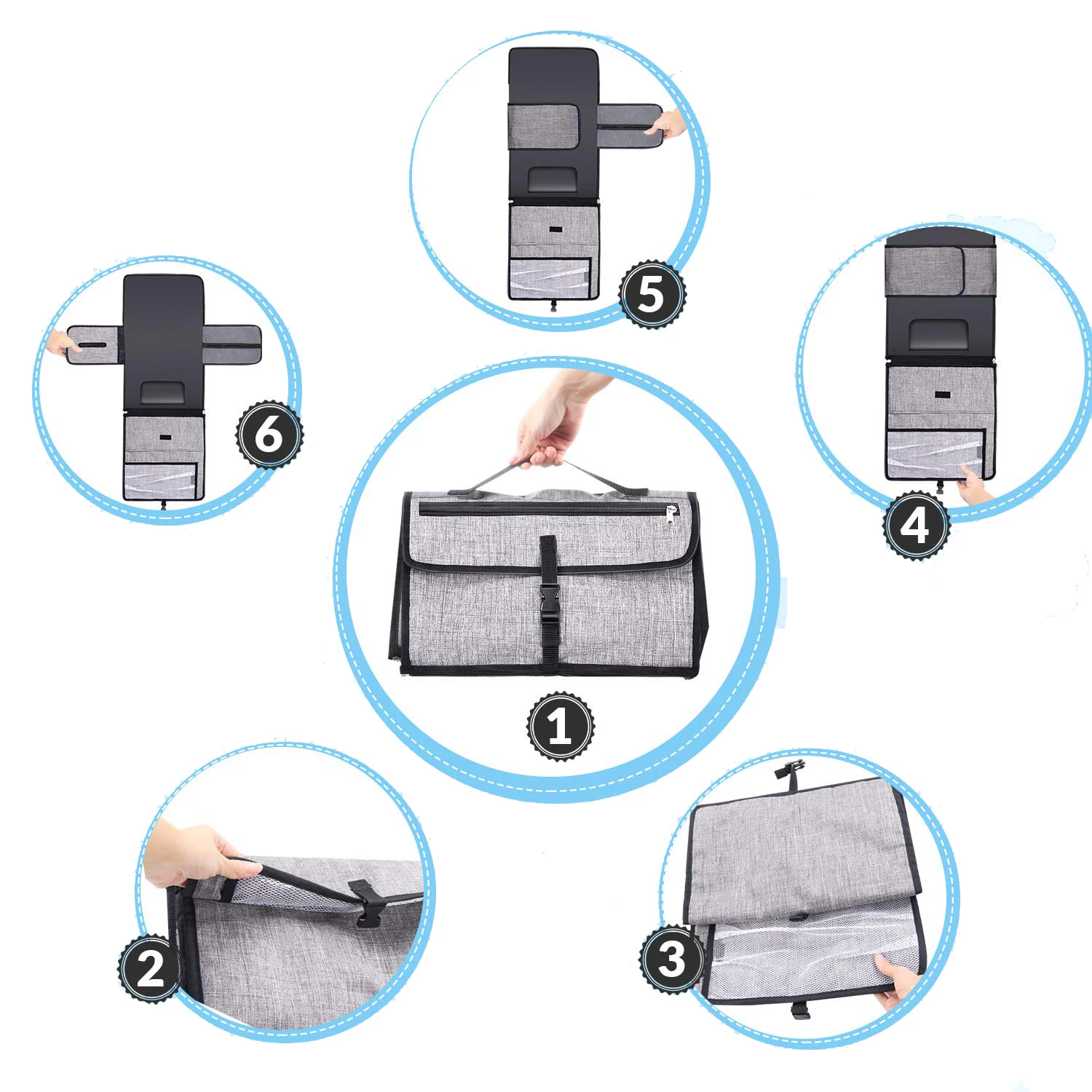 Portable tote small travel outdoor diaper waterproof disposable mummy daddy baby public with removable pouch changing pad mat