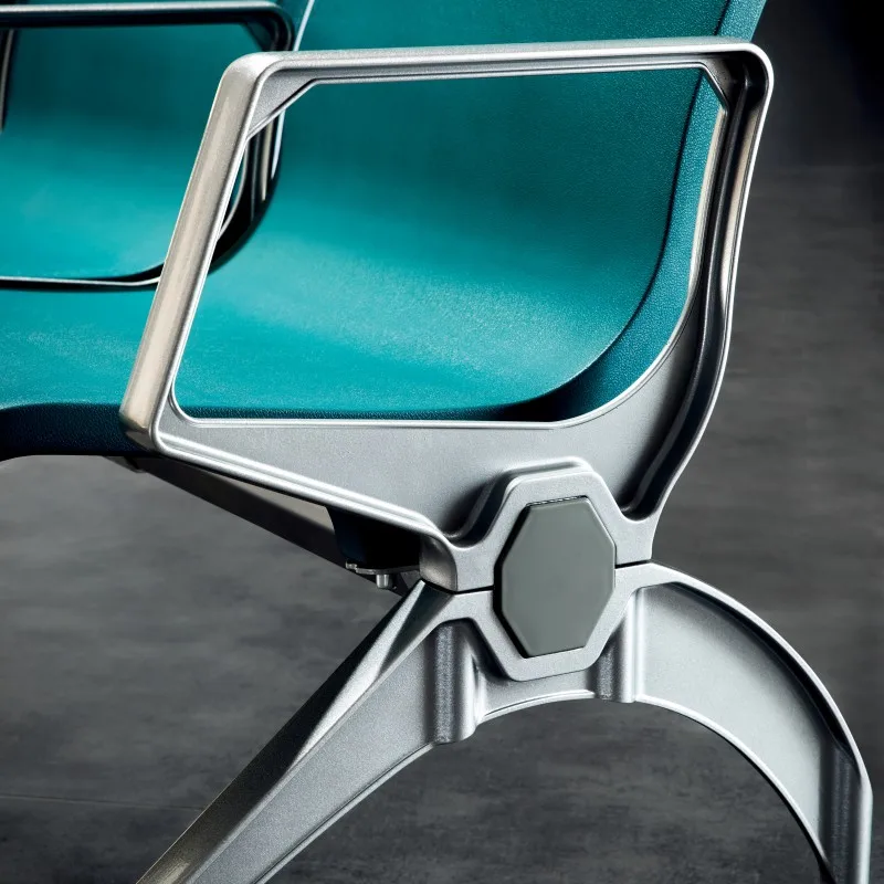 Aluminum alloy hands and feet 5 seats reception chair, light blue airport chair, hospital polyurethane (PU) waiting chair