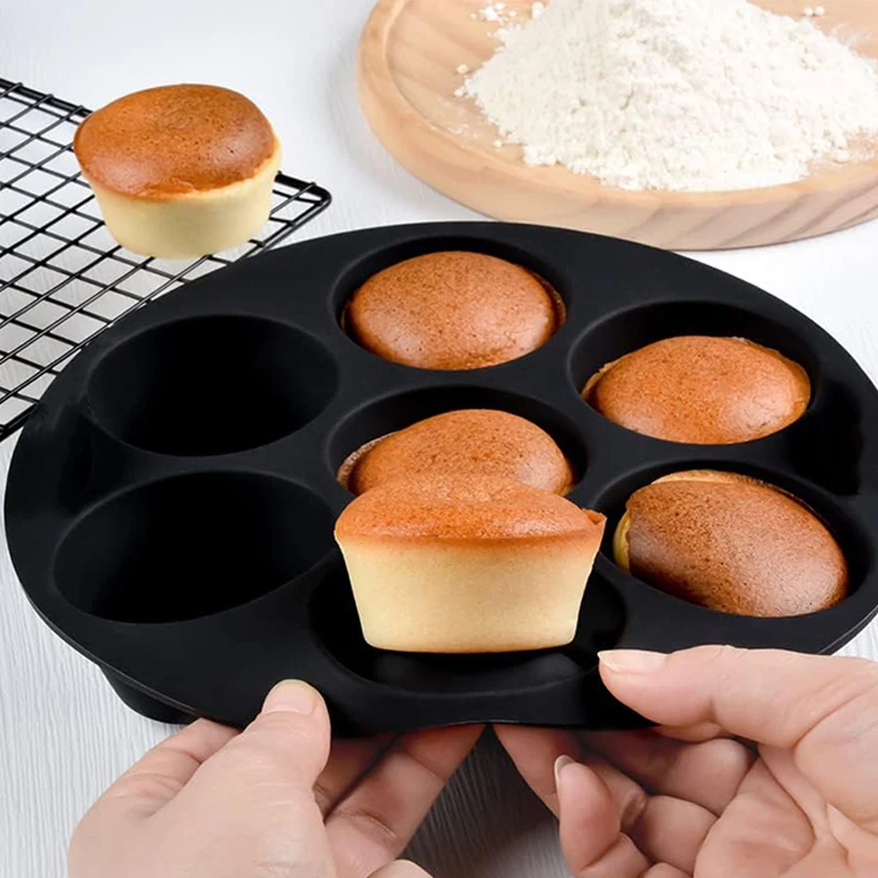 Custom OEM & ODM Black 6/7/8/9 inch Hot Selling Baking Pastry Tools 7 Cavies Air fryer accessories Food Grade Silicone Cake Mold
