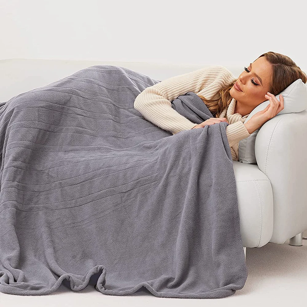 Custom 120V Solid Polar Fleece Thermal Throw Machine Washable Electric Heating Throw Blanket