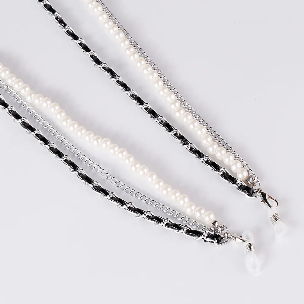 Hot Selling Fashion Anti Lost Black Leather Sunglasses And Necklace Chain