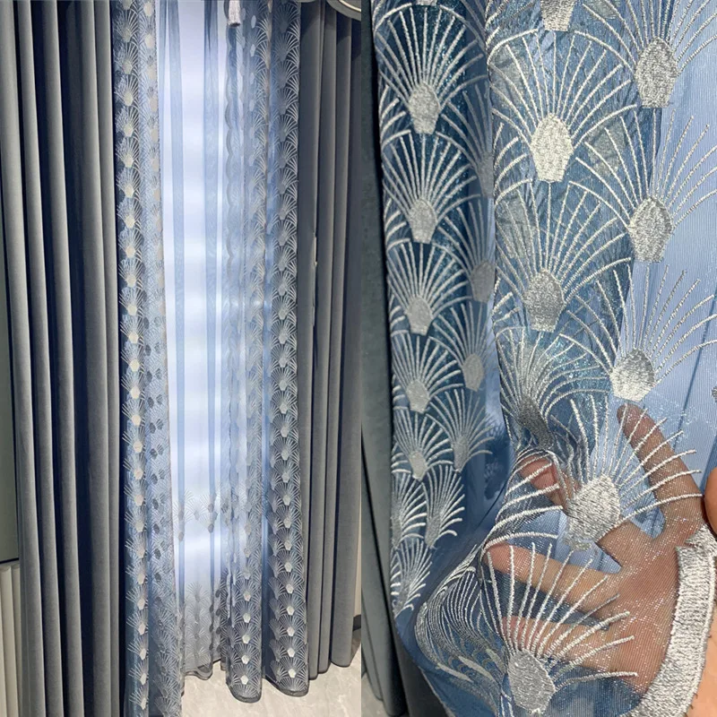 Sunny Textile Modern Luxury Window Curtains Chinese Style Velvet Curtains For Home Embroidery Blackout Curtain