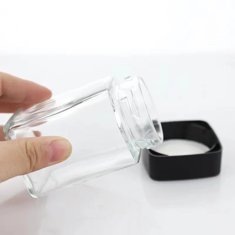 Wholesale Transparent Empty 100 ml Storage Glass Jar 3.5 oz Square Glass Container Jar With Child Resistant Lid
