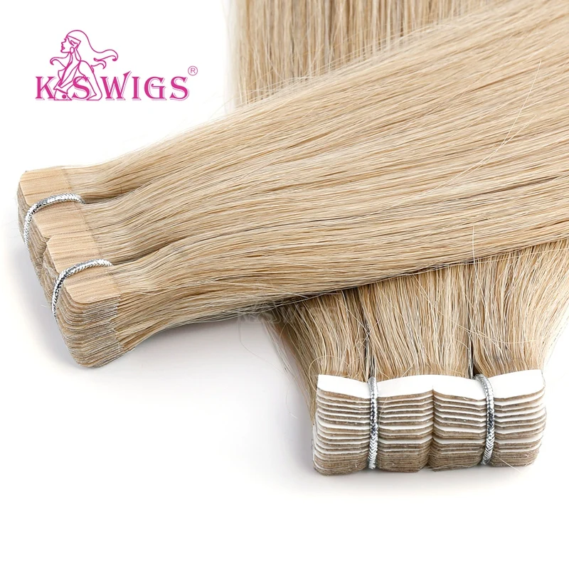 K.S WIGS 16 Inch Wavy Tape Hair Extensions Natur Hair Extens Tape On Hair Tape Adhesive